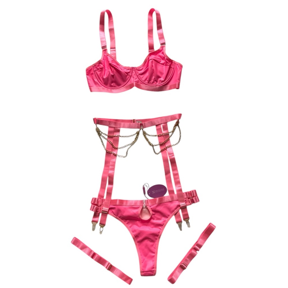NWT Avidlove - Faux Leather Bra and Panty Set (5 pieces) - Picture 3 of 11